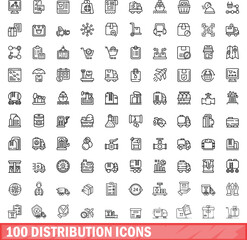 100 distribution icons set. Outline illustration of 100 distribution icons vector set isolated on white background