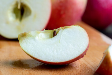 Sliced apple on a chopping board, close up