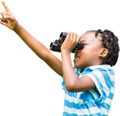 Boy pointing while looking through binocular