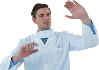 Doctor pretending to be doing experiment