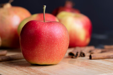 Fresh red and green apples on the kitchen table