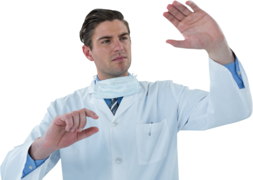 Doctor pretending to be doing experiment