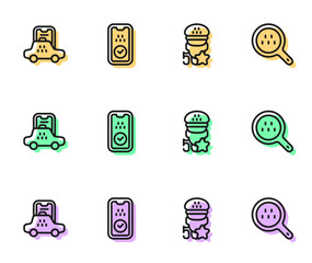 Set line Taxi service rating, mobile app, and Search taxi icon. Vector
