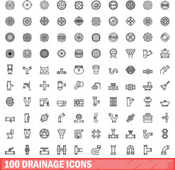 100 drainage icons set. Outline illustration of 100 drainage icons vector set isolated on white background