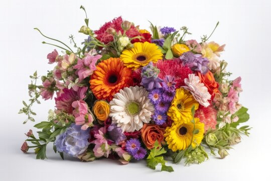 Composizione floreale su sfondo bianco.