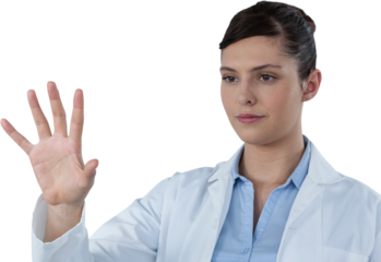 Beautiful female doctor using imaginative screen