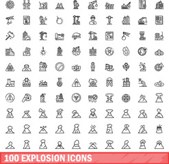 100 explosion icons set. Outline illustration of 100 explosion icons vector set isolated on white background