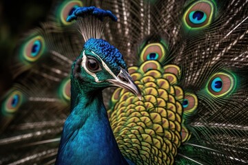 Fototapeta na wymiar Peacock Bird Showing Off Its Colorful Feathers. Generative AI