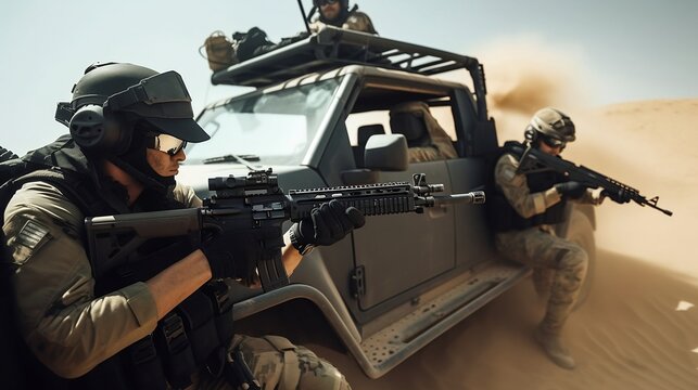 Protecting our Freedom: American Soldier in Combat with Heavy Weapon