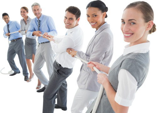 Business people pulling rope