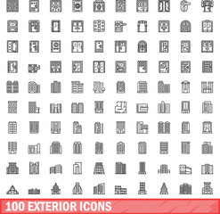 100 exterior icons set. Outline illustration of 100 exterior icons vector set isolated on white background
