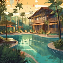Resort Pool in the Jungle, Ai, Generative, Generative AI
