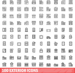 100 exterior icons set. Outline illustration of 100 exterior icons vector set isolated on white background