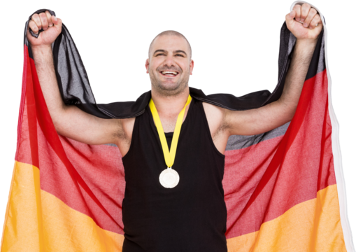 Happy man holding Germany flag - Powered by Adobe