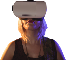 Woman looking through virtual reality simulator