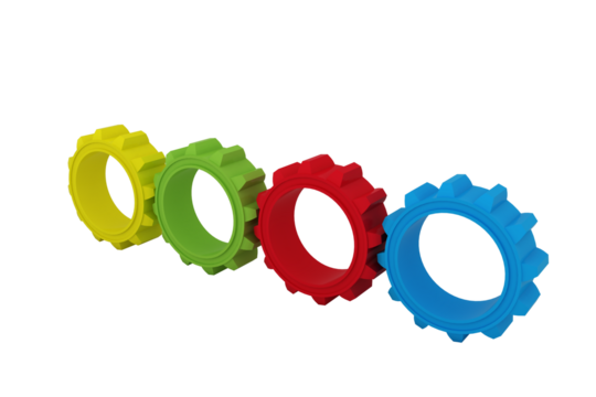Multi colored gears over white background
