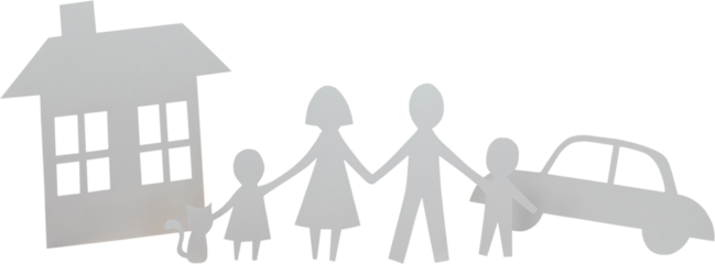 Paper cut out family with house and car