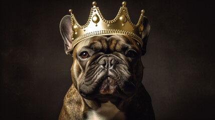 bull terrier dog with a golden crown AI Generated