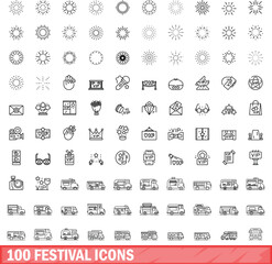 100 festival icons set. Outline illustration of 100 festival icons vector set isolated on white background