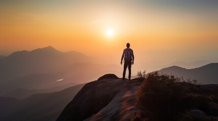 Obraz premium silhouette of a person in the mountains AI Generated