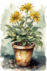 Watercolor Arnica Plant Illustration for Soothing and Calming Home Decor. Generative AI