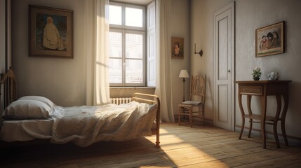 beautiful room interior with bed AI Generated