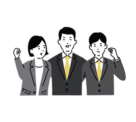 肩を組むスーツ姿の男女、ビジネスチームのイラスト、ベクター