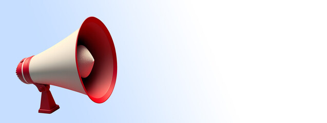 Red and white megaphone with white and transparent background. Express your idea and opinion. Freedom of word. Copy space for text.