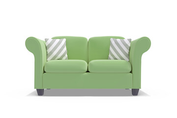 3d image of green sofa with cushions 