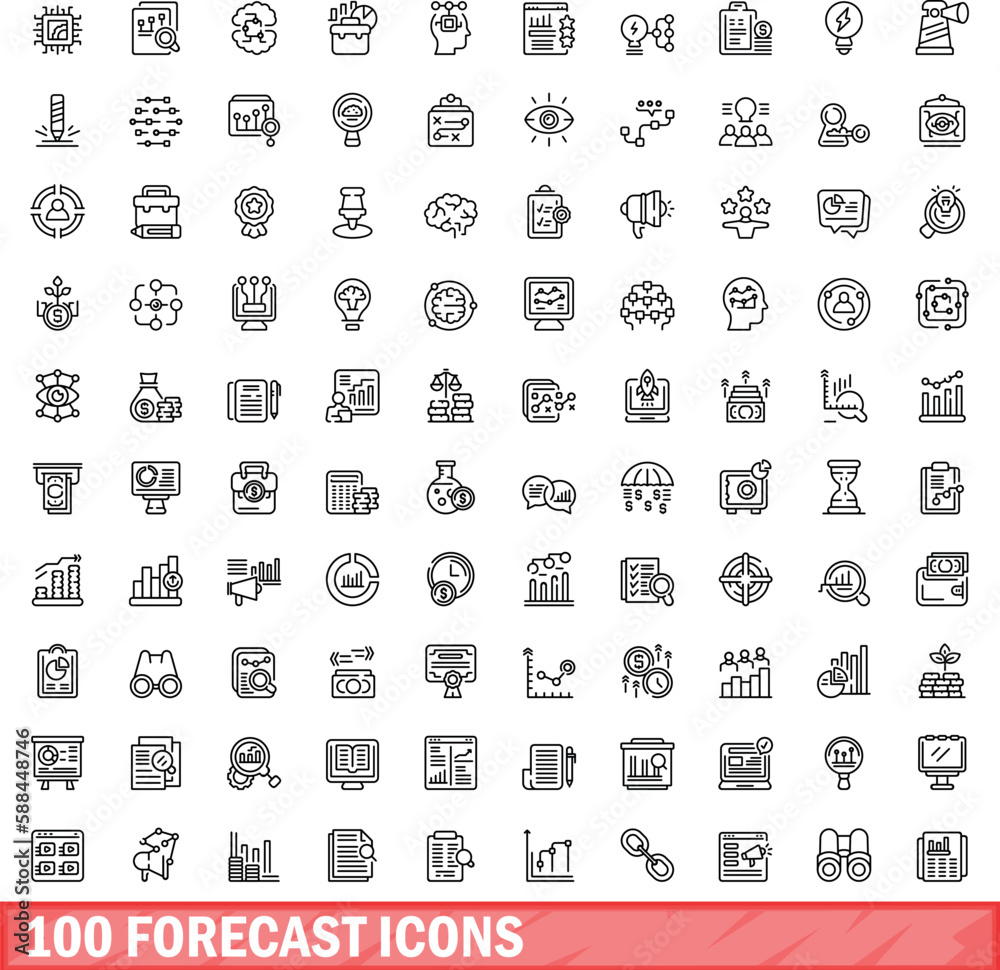 Sticker 100 forecast icons set. Outline illustration of 100 forecast icons vector set isolated on white background - Stickers