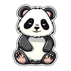 Illustration of a cute panda bear sitting on the ground created with Generative AI technology