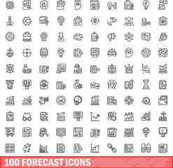 Fototapeta na wymiar 100 forecast icons set. Outline illustration of 100 forecast icons vector set isolated on white background