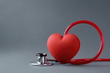 Illustration of a stethoscope beside a red heart symbol created with Generative AI technology