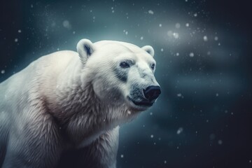 Illustration of a majestic polar bear standing on a snowy terrain created with Generative AI technology