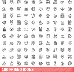 100 friend icons set. Outline illustration of 100 friend icons vector set isolated on white background