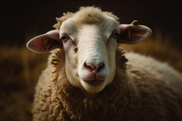 Funny sheep. Portrait of sheep showing tongue. Generative AI