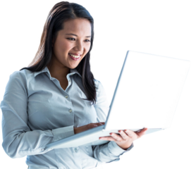 Smiling businesswoman using laptop