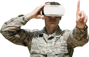 Army soldier using virtual reality glasses