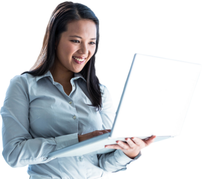 Smiling businesswoman using laptop