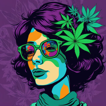 Generative AI Pop Art Woman with Cannabis in Hair