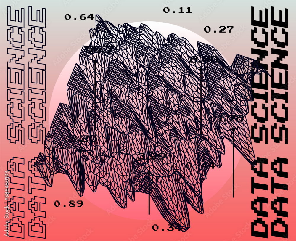 Aufkleber Data visualization in a three-dimensional abstract geometric graph. Machine learning and AI subject illustration.
