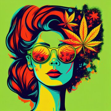 Illustrative Generative AI Art of Woman with Cannabis