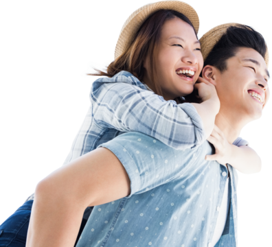 Happy man giving piggyback ride to woman