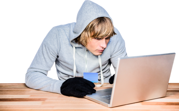  Man in hood jacket hacking a laptop