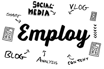 Employ text surrounded by various icons