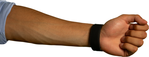 Mid-section of man wearing smartwatch