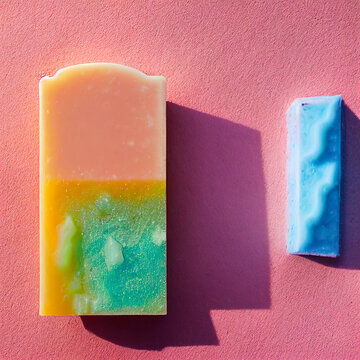 Generative AI colorful soap on Pink Concrete