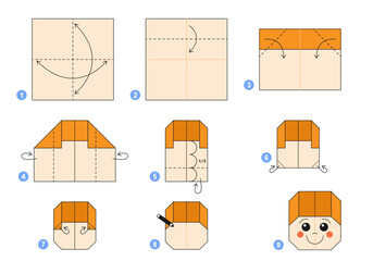 Origami tutorial for kids. Origami cute boy.