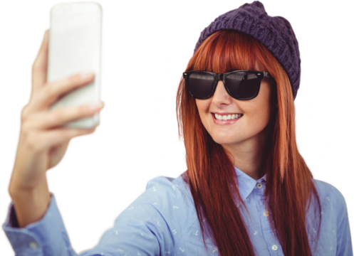 Smiling hipster woman taking selfie - Powered by Adobe