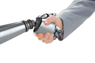 Cropped image of robot and businessman shaking hands